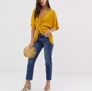 ☀️ ASOS Knot Front Top Kimono Sleeves Yellow Top Sz 6